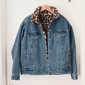 Levi's Blue Jean Jacket with Leopard Print Lining